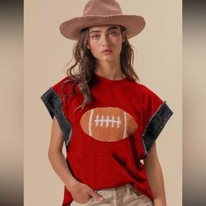 Bibi Patched Denim Frayed Edge Gameday Top NWT